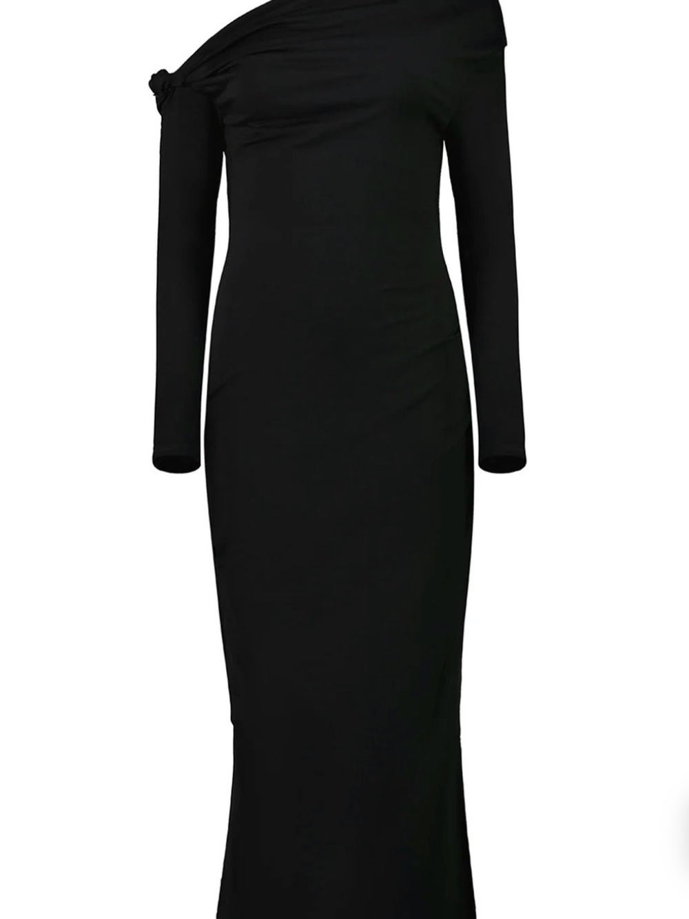 Paris Georgia Black One-Shoulder Long Sleeve Gown